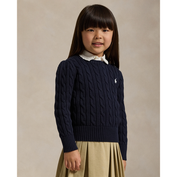 Rl Navy W/ Nevis Cable-Knit Cotton Sweater Girls 2-6x 1