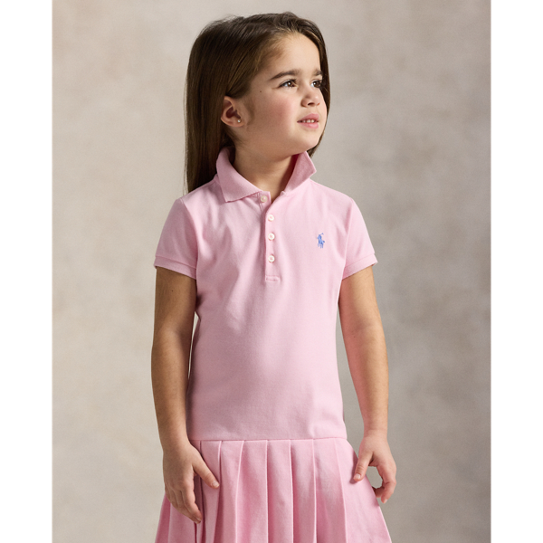 Carmel Pink/Harbor Island Pleated Stretch Mesh Polo Dress Girls 1.5-6.5 Years 4