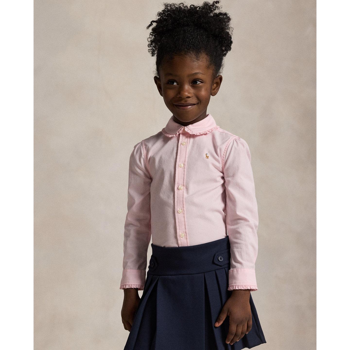 Детская рубашка Ralph Lauren Ruffled Cotton Oxford, цвет: Розовый — фото 4