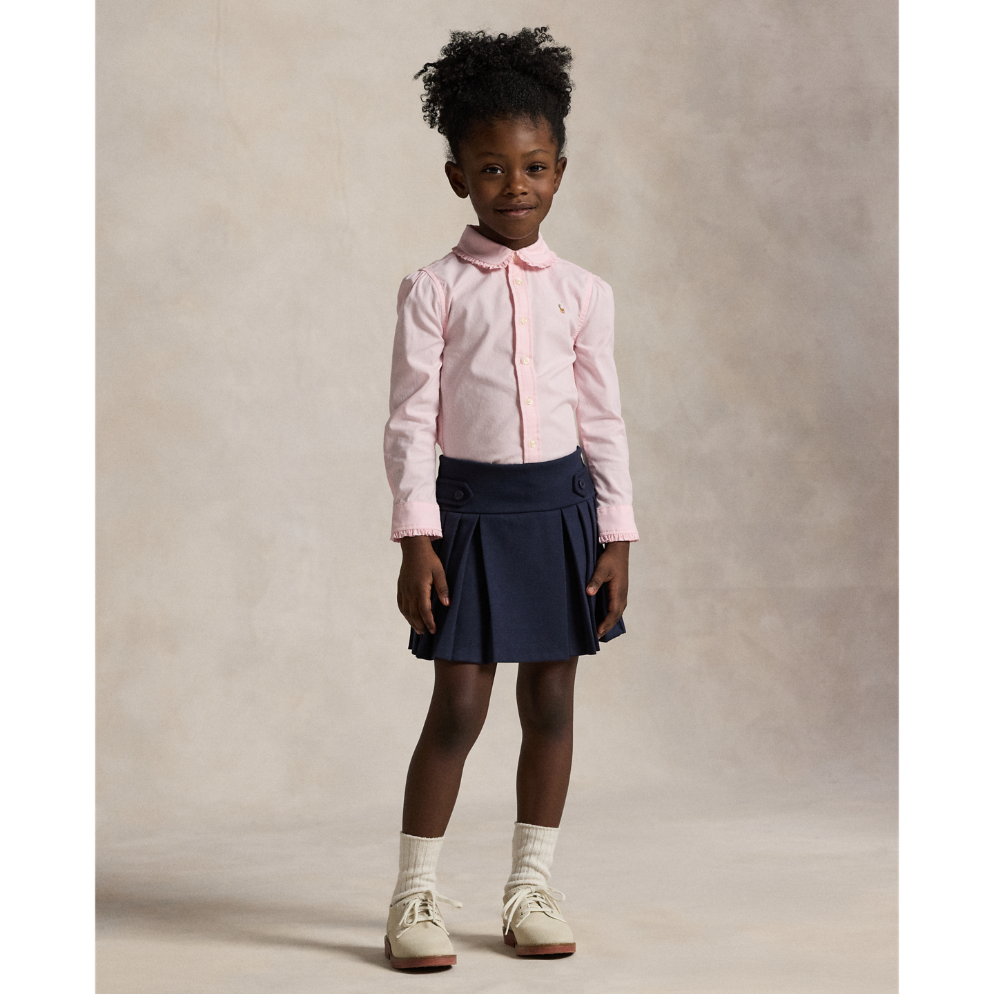 Детская рубашка Ralph Lauren Ruffled Cotton Oxford, цвет: Розовый — фото 2