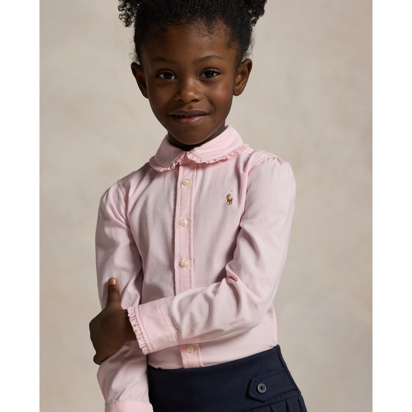 Детская рубашка Ralph Lauren Ruffled Cotton Oxford, цвет: Розовый — фото 3