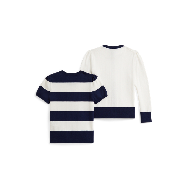 Ensemble pull et cardigan ray&eacute;s en coton Girls 1.5-6.5 Years en Blanc papier/Mrn Newport 2