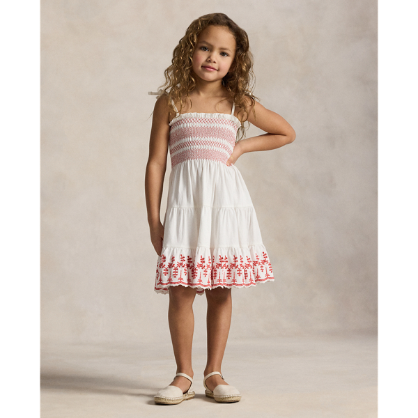 Smocked Eyelet Cotton Jersey Dress