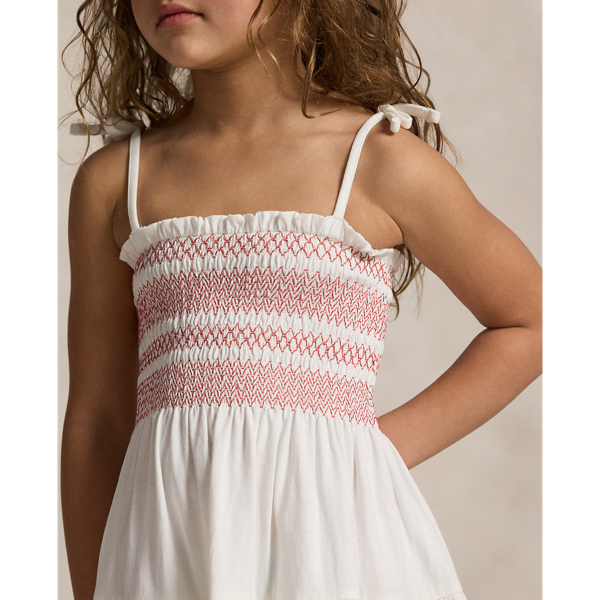 Smocked Eyelet Cotton Jersey Dress