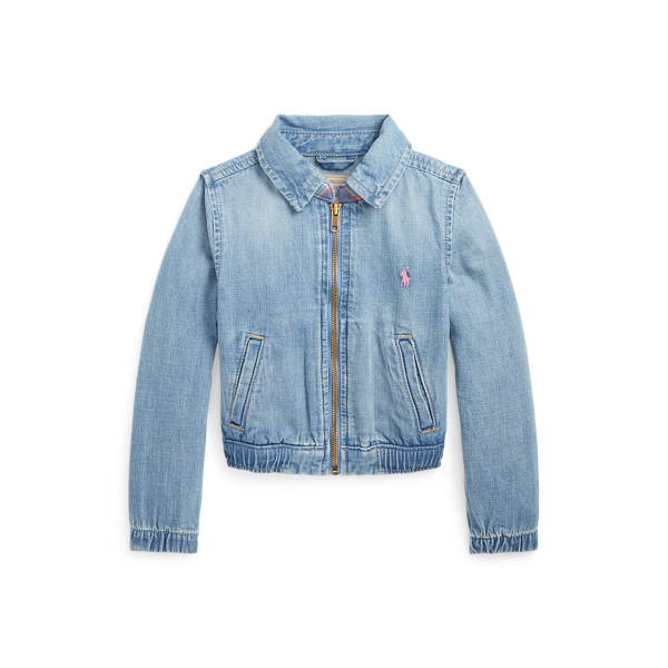 Madras-Print Collar Denim Jacket