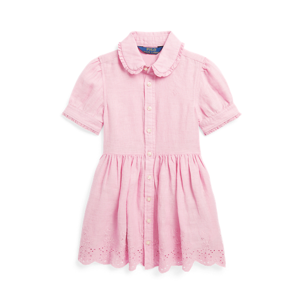 Robe-chemise &agrave; broderie anglaise en lin