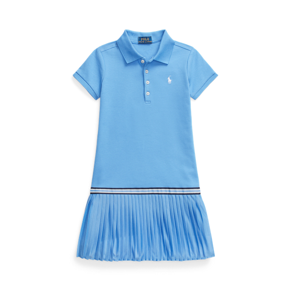 Pleated Stretch Mesh Polo Dress