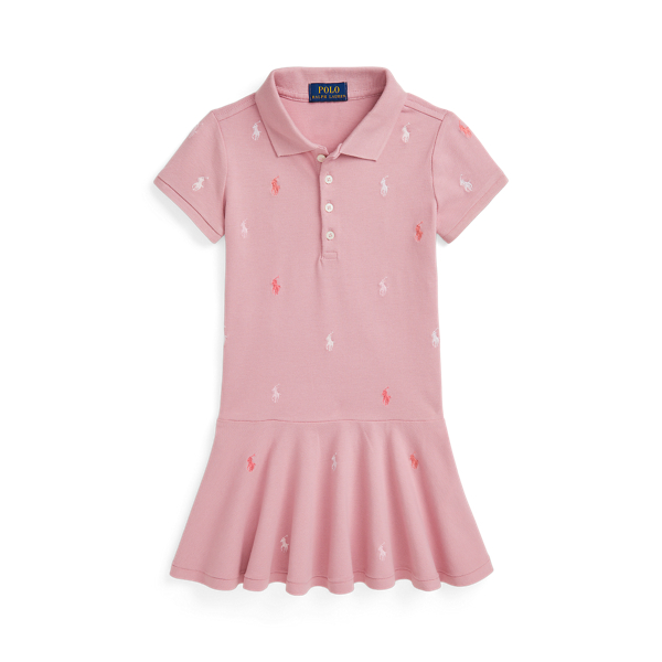 Tickled Pink/Multi Polo Pony Stretch Mesh Polo Dress Girls 2-6x for back to school 1