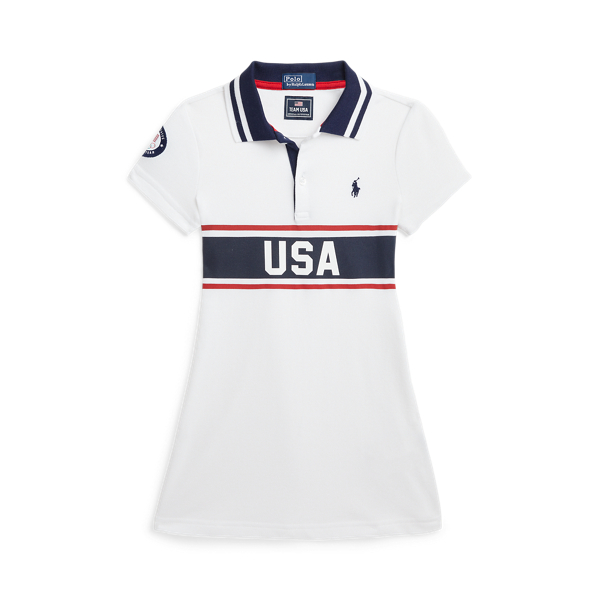 Ceramic White Multi Team USA Stretch Mesh Polo Dress Girls 2-6x 1