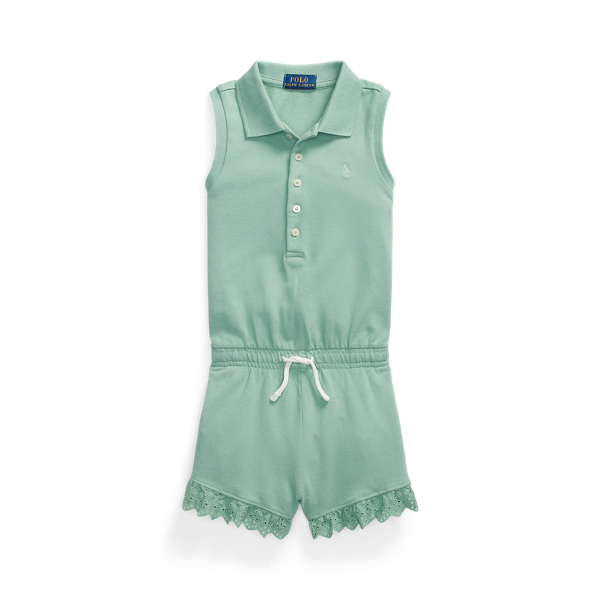 Eyelet Stretch Mesh Polo Playsuit