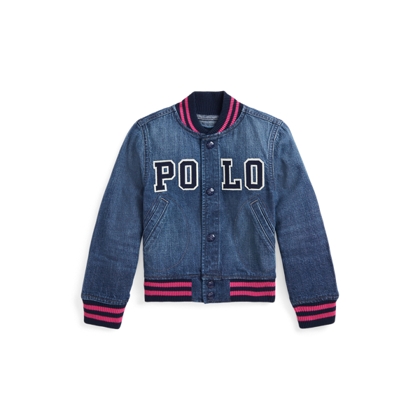 Denim-Baseballjacke mit Logo