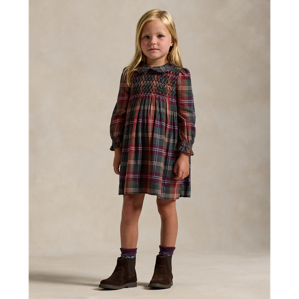 Plaid Hand-Smocked Cotton Twill Dress