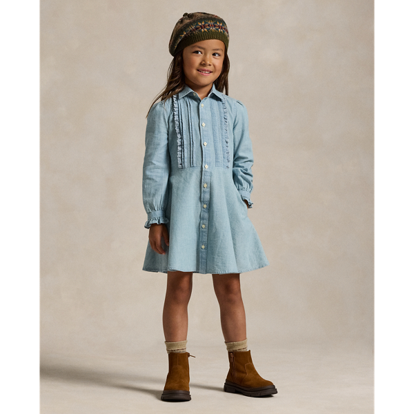 Ruffled Cotton Chambray Dress