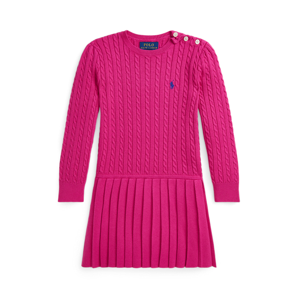 Mini-Cable Pleated Cotton Sweater Dress