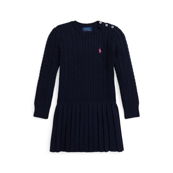 Mini-Cable Pleated Cotton Sweater Dress