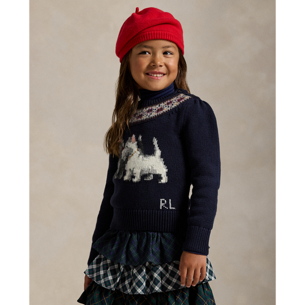 Rl Navy Intarsia-Dog Fair Isle Sweater Girls 2-6x 1