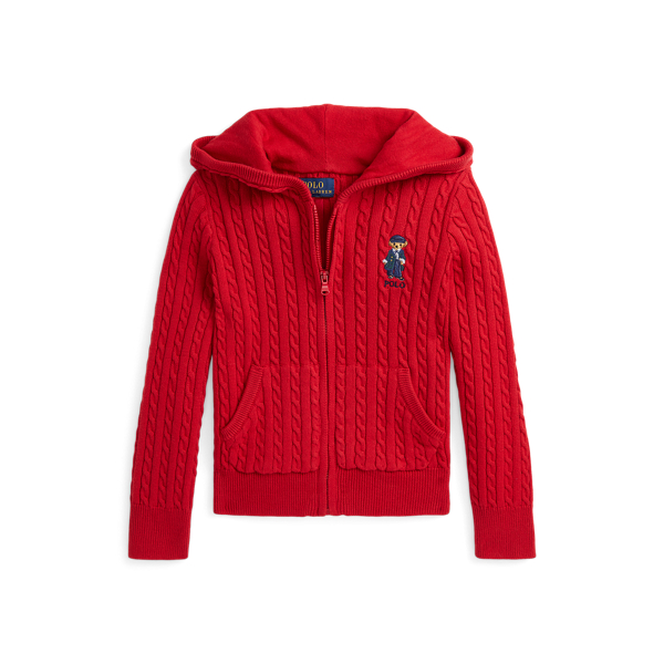 Rl 2000 Red W/ Bear Polo Bear Cotton Full-Zip Sweater Girls 2-6x 1