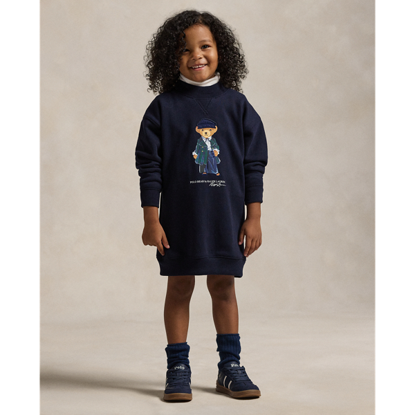 Rl Navy Polo Bear Fleece Sweatshirt Dress Girls 2-6x 1