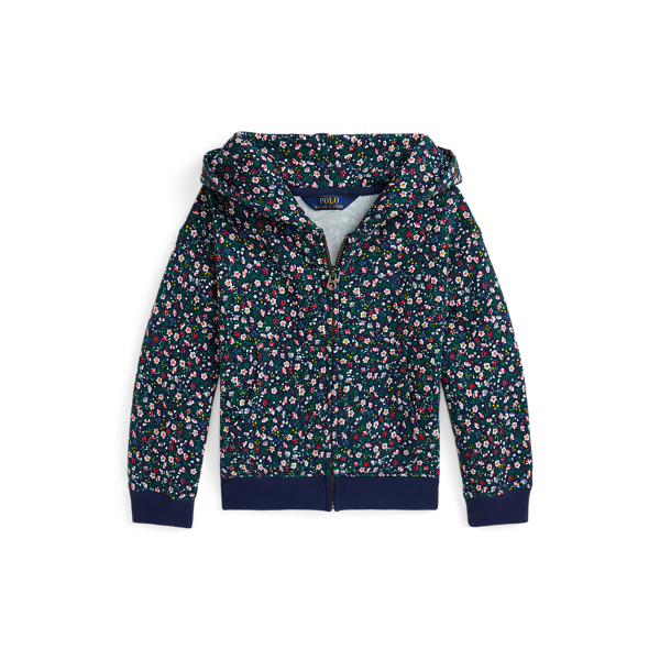 Sweat &agrave; capuche zipp&eacute; fleuri en molleton