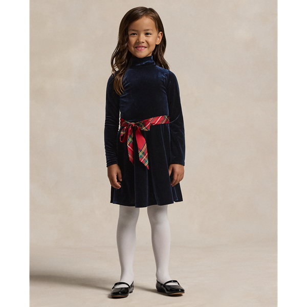 Midnight Navy Velour Turtleneck Dress Girls 2-6x 1