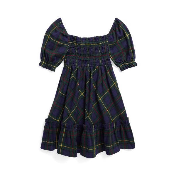 Plaid Smocked Cotton Jersey Dress