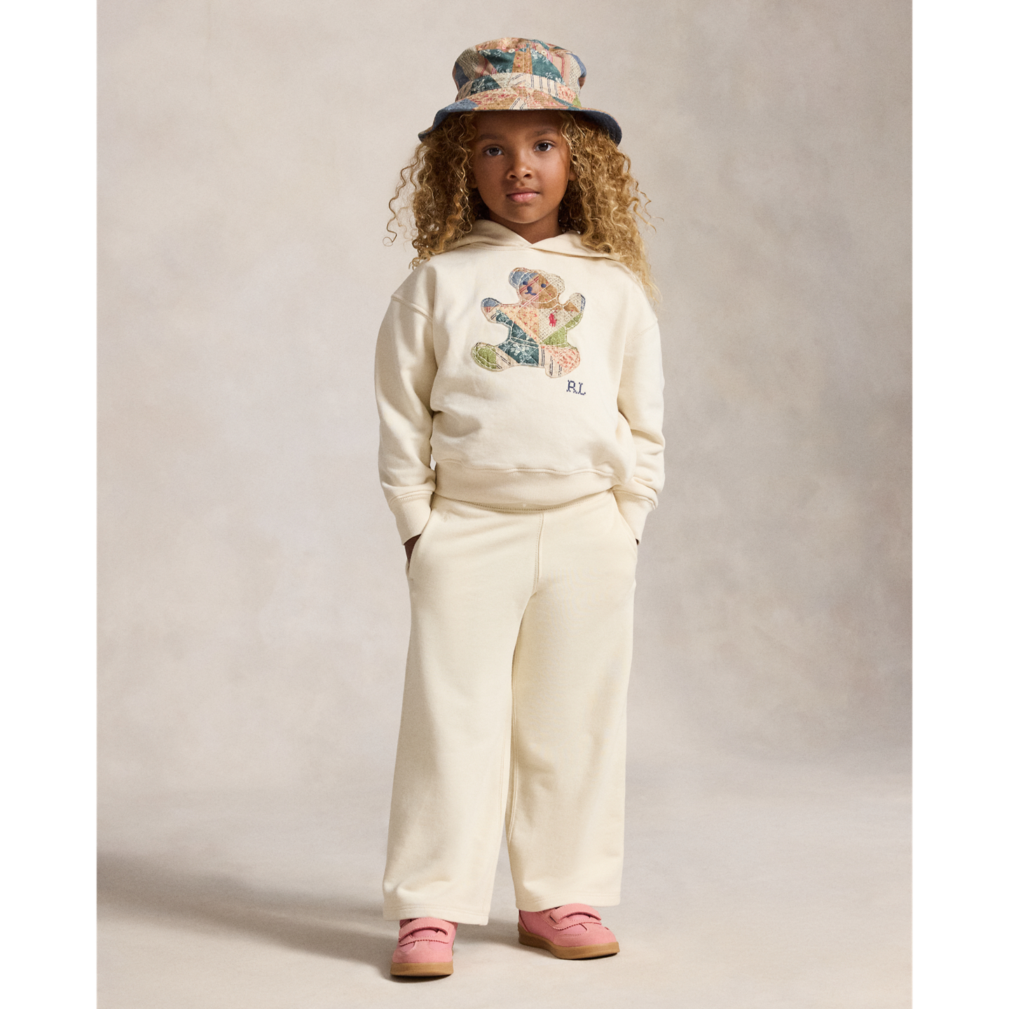 Детские брюки Ralph Lauren French Terry Wide-Leg Sweatpant, цвет: Кремовый — фото 4