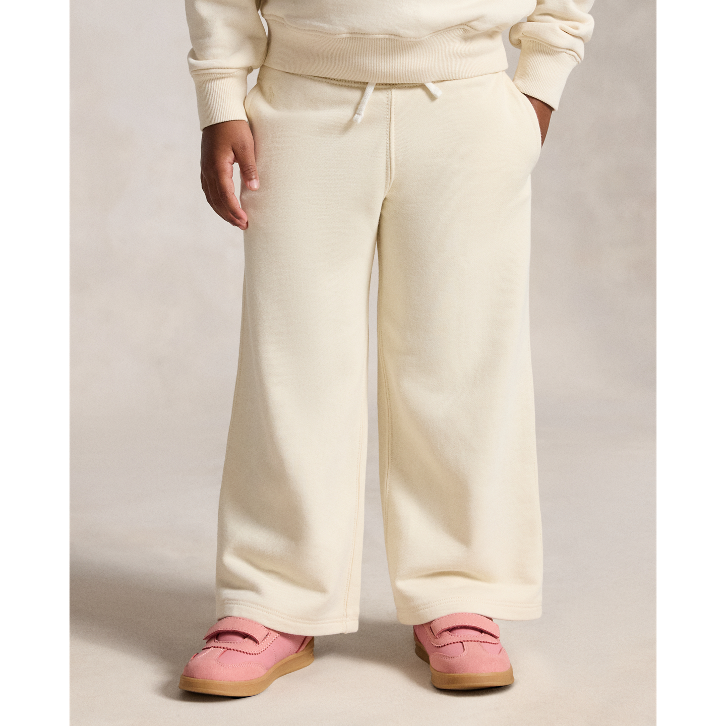 Детские брюки Ralph Lauren French Terry Wide-Leg Sweatpant, цвет: Кремовый — фото 2