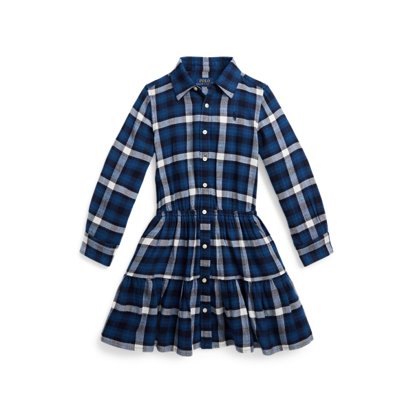 Plaid Tiered Cotton Flannel Shirtdress