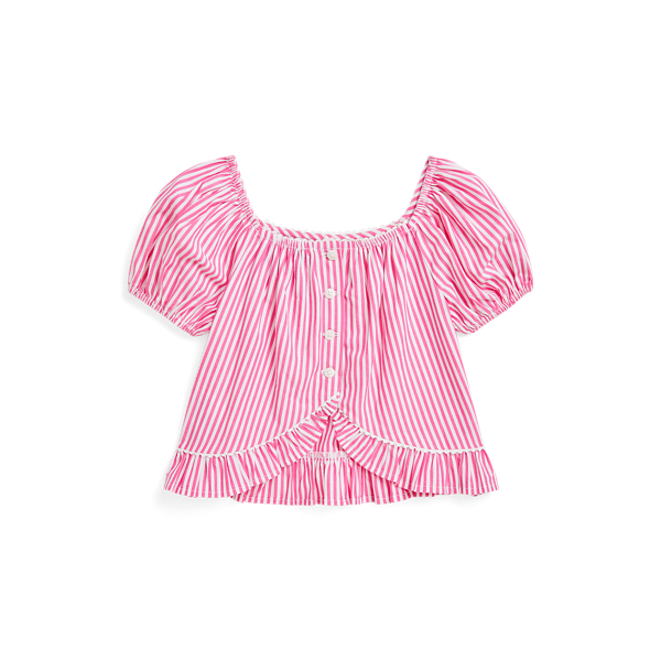 Pink White Striped Ruffled Cotton Top Girls 1.5-6.5 Years 3
