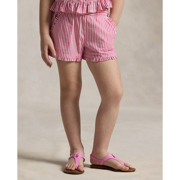 Pink/White Striped Ruffled Cotton Short Girls 1.5-6.5 Years 4
