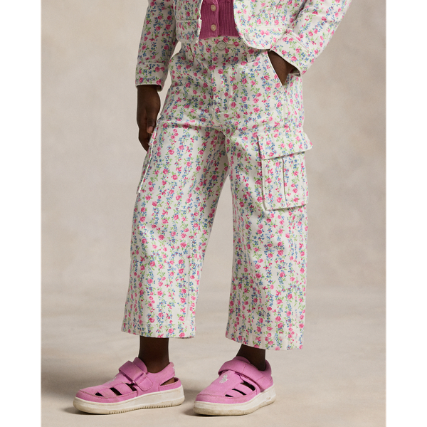Floral Canvas Wide-Leg Cargo Pant