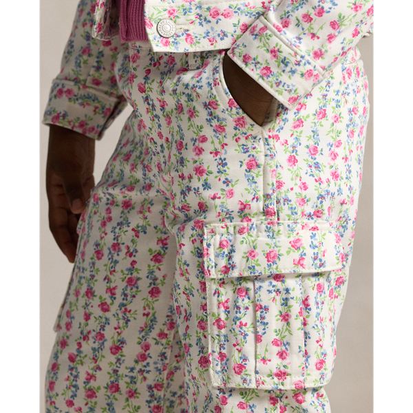 Floral Canvas Wide-Leg Cargo Pant