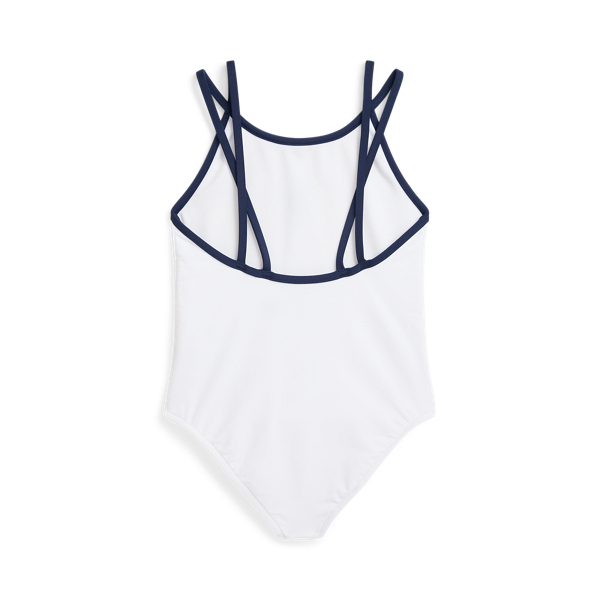 White W/ Newport Navy Big Pony One-Piece Swimsuit Girls 1.5-6.5 Years 2