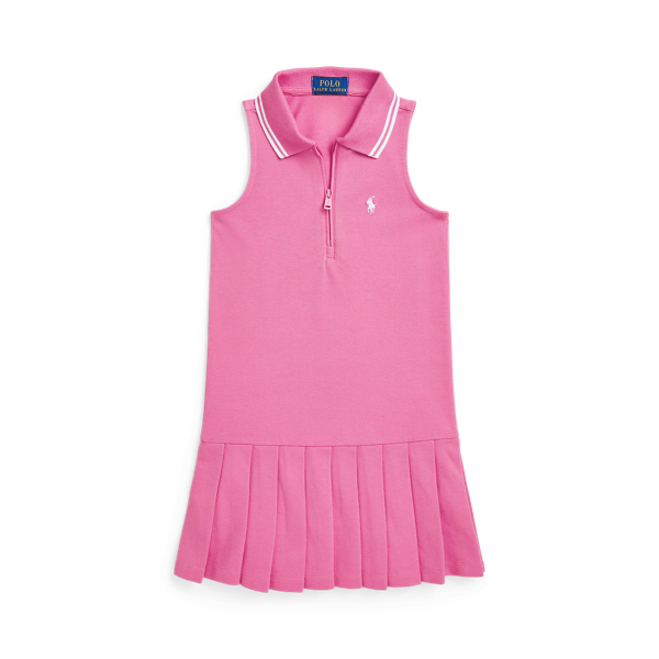 Pleated Stretch Mesh Polo Dress