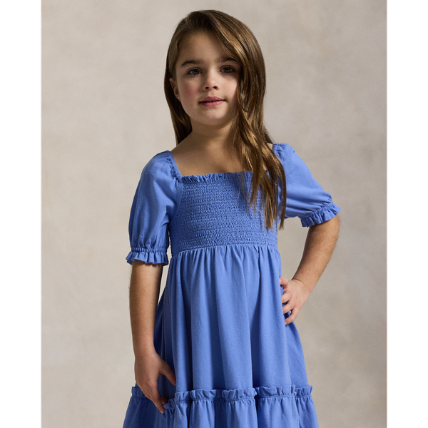 Harbour Island Blue/Oasis Smocked Cotton Jersey Dress Girls 1.5-6.5 Years 4