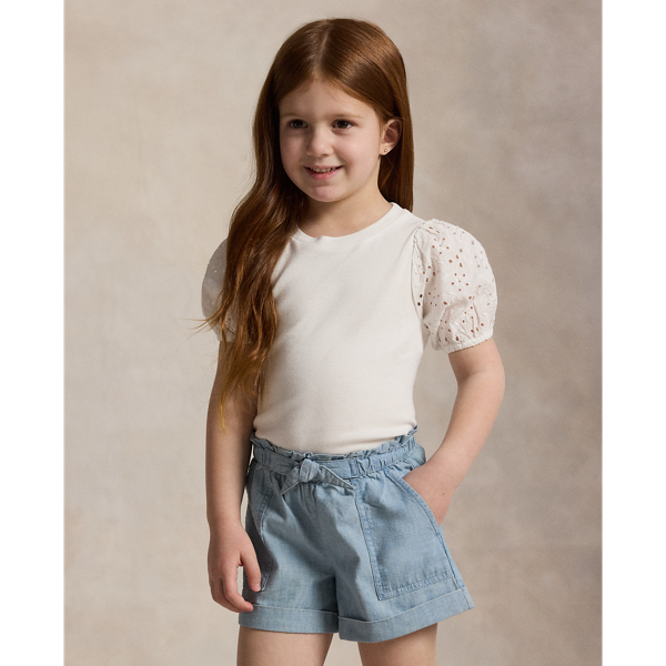White Haut à manches brodées en coton et modal Girls 1.5-6.5 Years 1