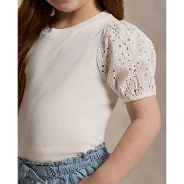 Cotton-Modal Eyelet-Sleeve Top