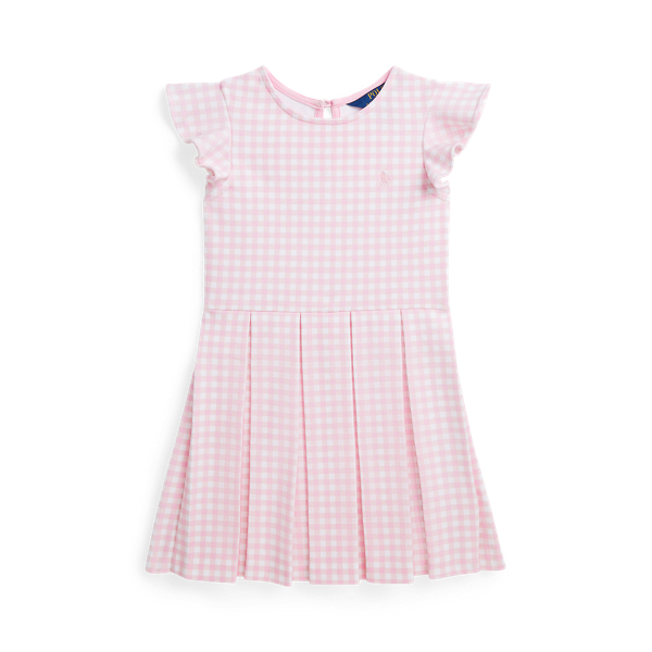 Gingham geruite pont&eacute; jurk met ruches