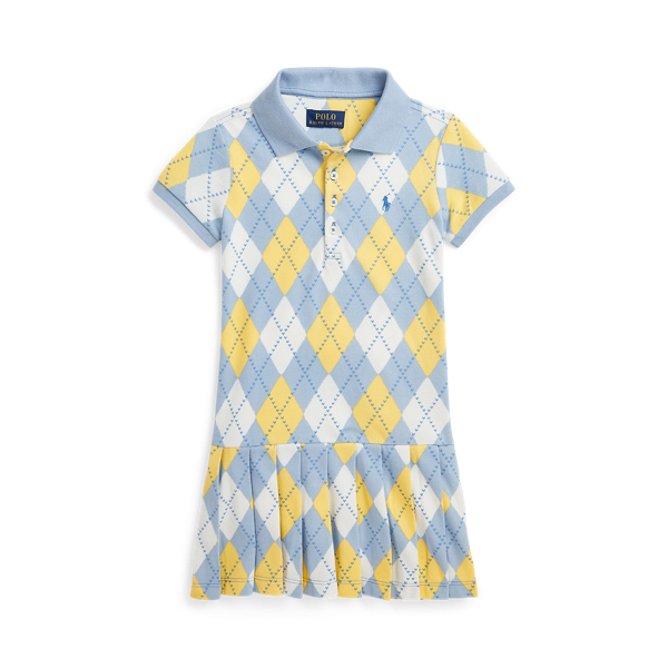 Argyle Pleated Stretch Mesh Polo Dress