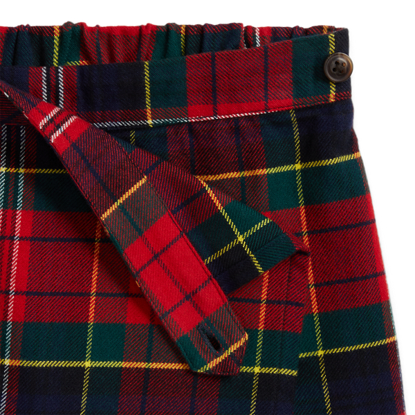 Plaid Faux-Wrap Cotton Flannel Skort