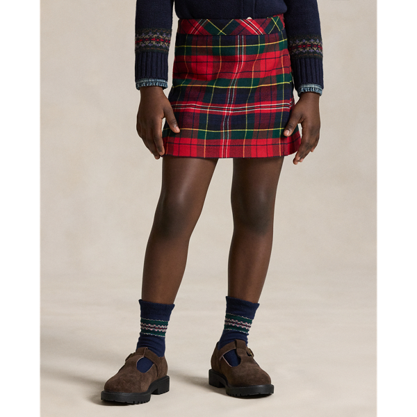 Plaid Faux-Wrap Cotton Flannel Skort