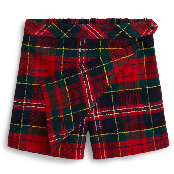 Plaid Faux-Wrap Cotton Flannel Skort