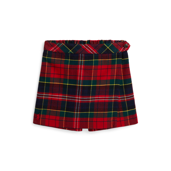 Plaid Faux-Wrap Cotton Flannel Skort