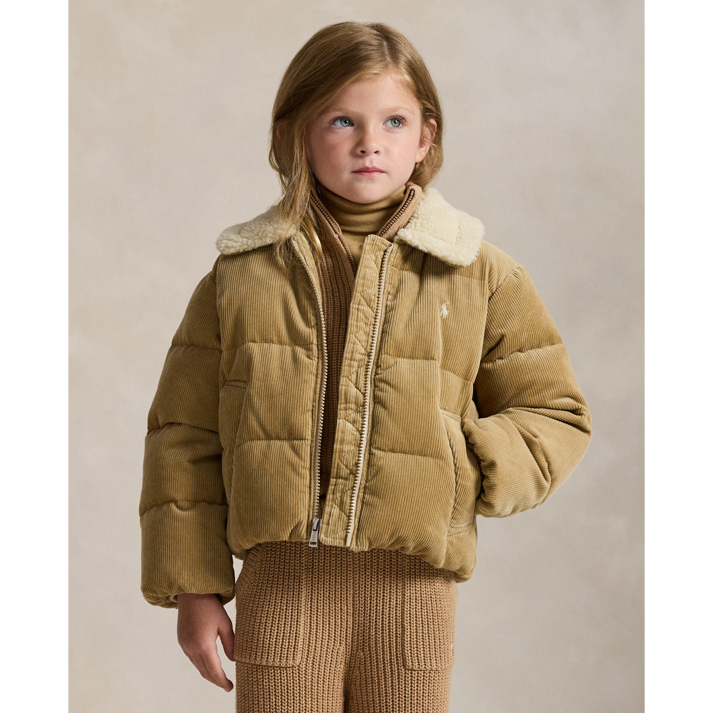 Детская куртка Ralph Lauren Cotton Corduroy Down, цвет: Винтажный хаки — фото 4