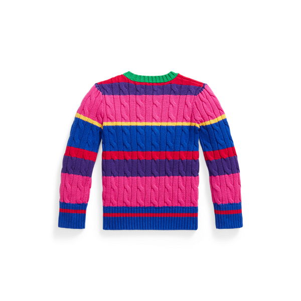 Azre Multi / Green Striped Cable-Knit Cotton Jumper Girls 1.5-6.5 Years 2