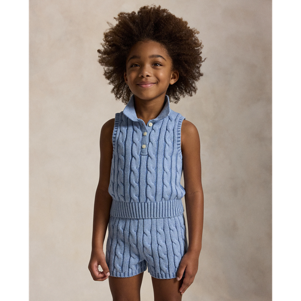 Ärmelloses Poloshirt mit Zopfmuster