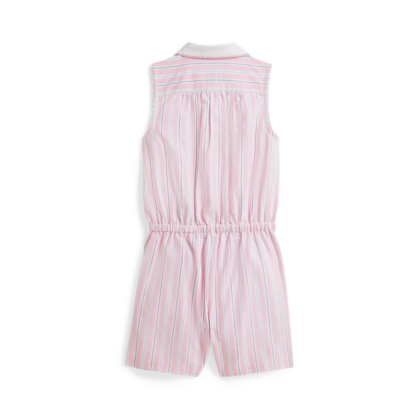 Pink/Blue/White Striped Cotton Oxford Romper Girls 2-6x 2