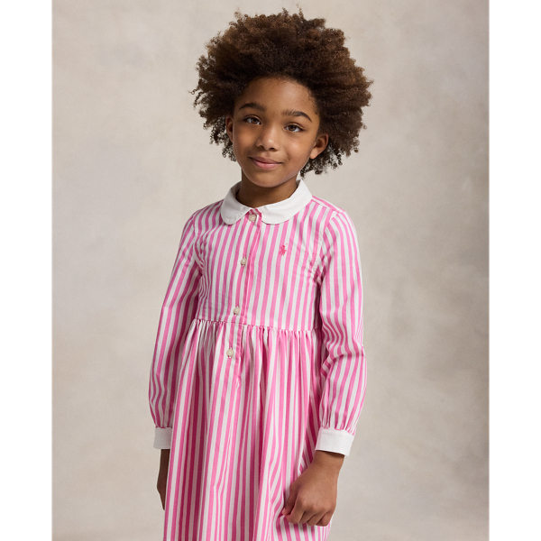 Desert Pink/White Striped Cotton Poplin Shirtdress Girls 2-6x 4