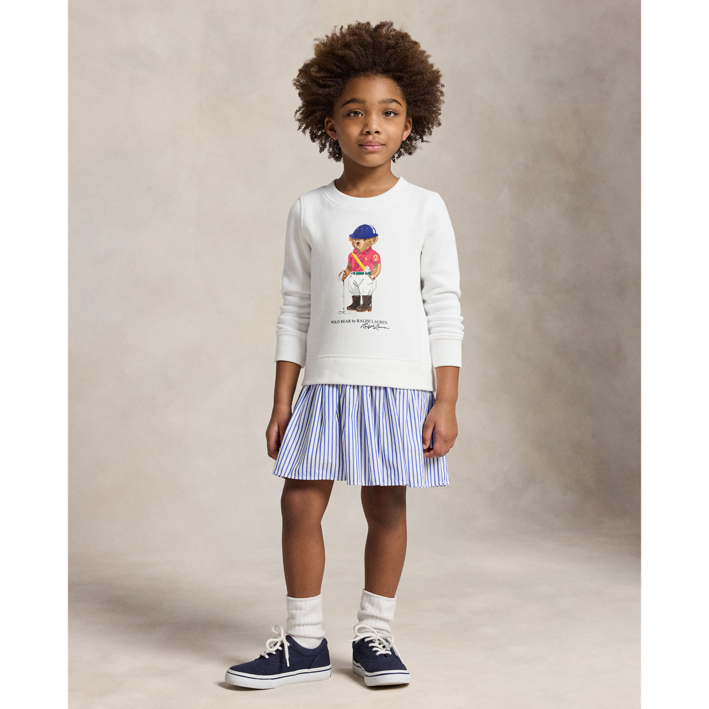 Детское платье Ralph Lauren Polo Bear Striped-Skirt Fleece, цвет: Белый — фото 4