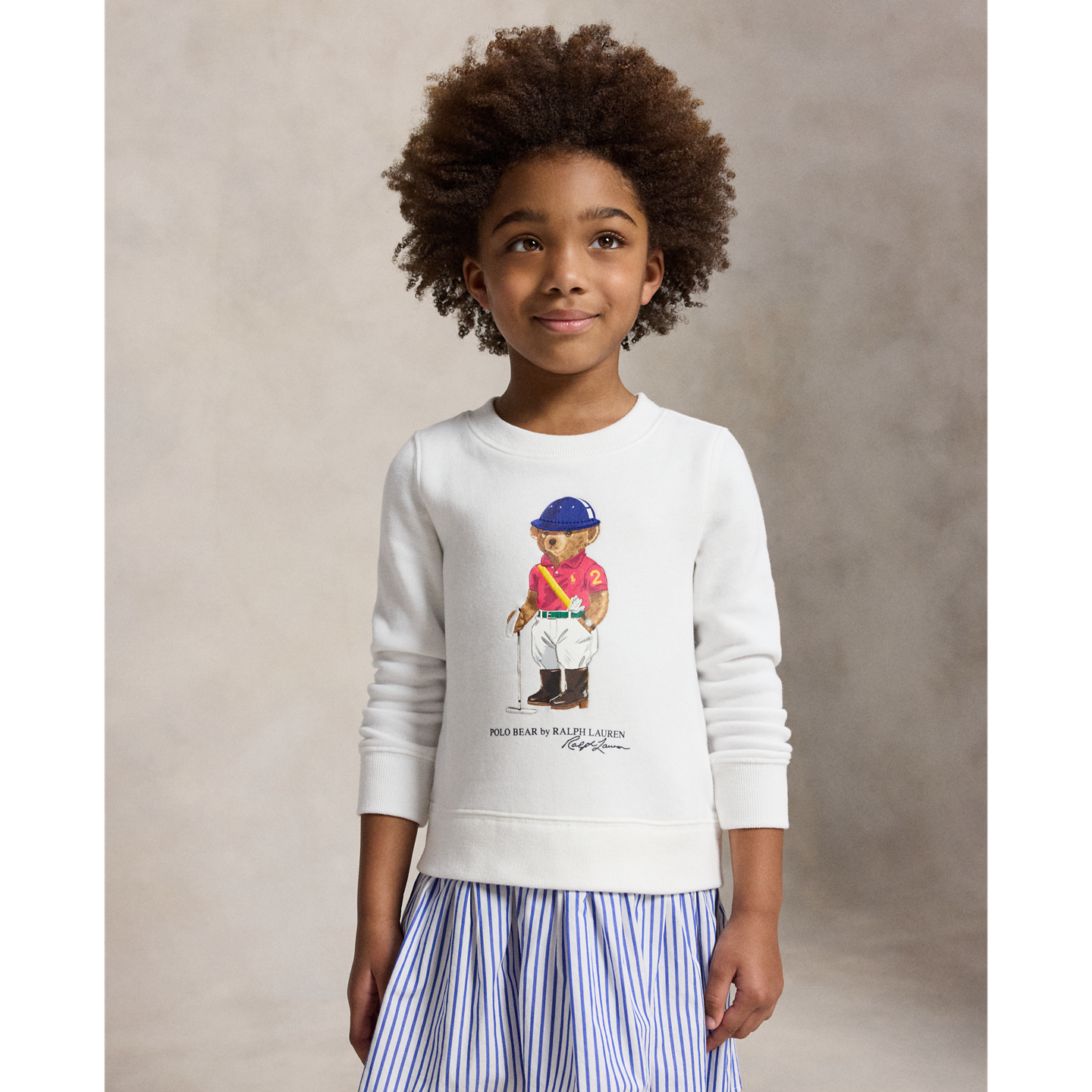 Детское платье Ralph Lauren Polo Bear Striped-Skirt Fleece, цвет: Белый — фото 2